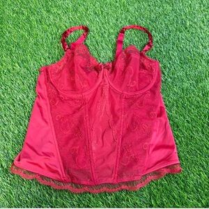 Sexy underwire lace red corset bustier tank top 36D